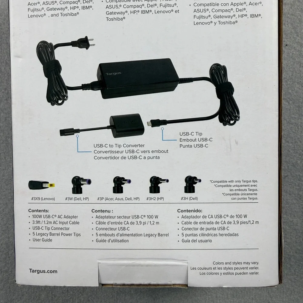 Targus Universal Charger Laptop‎ 100W APA107 USB-C & Legacy Tips Black Open Box